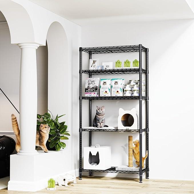 1250 lbs 5 Tier Shelf Metal Storage Shelves Shelving Wire Rack Heavy Duty Closet Organizers for Garage Kitchen Bathroom Laundry Black 13.8