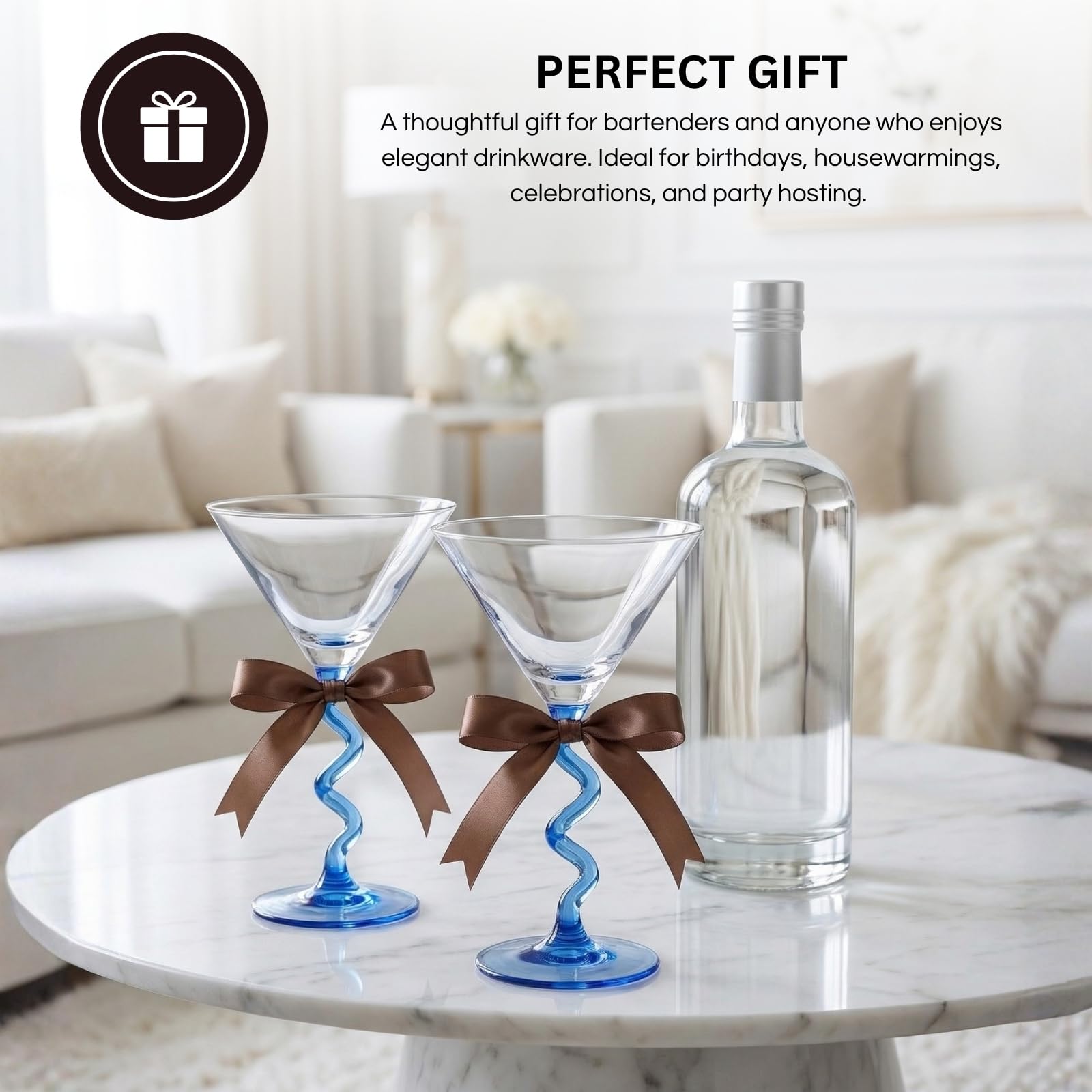 Spiral Stem Martini Glasses Set of 2, 9.2oz 7.05