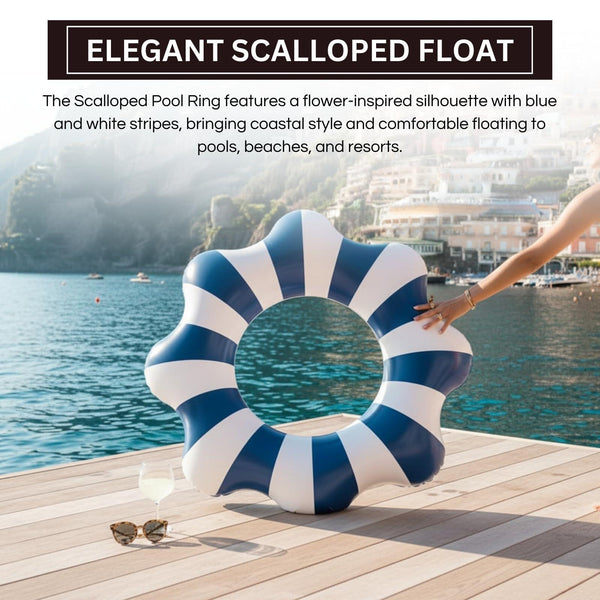 Amalfi Scalloped Inflatable Tube Pool Float Ring - Blue & White
