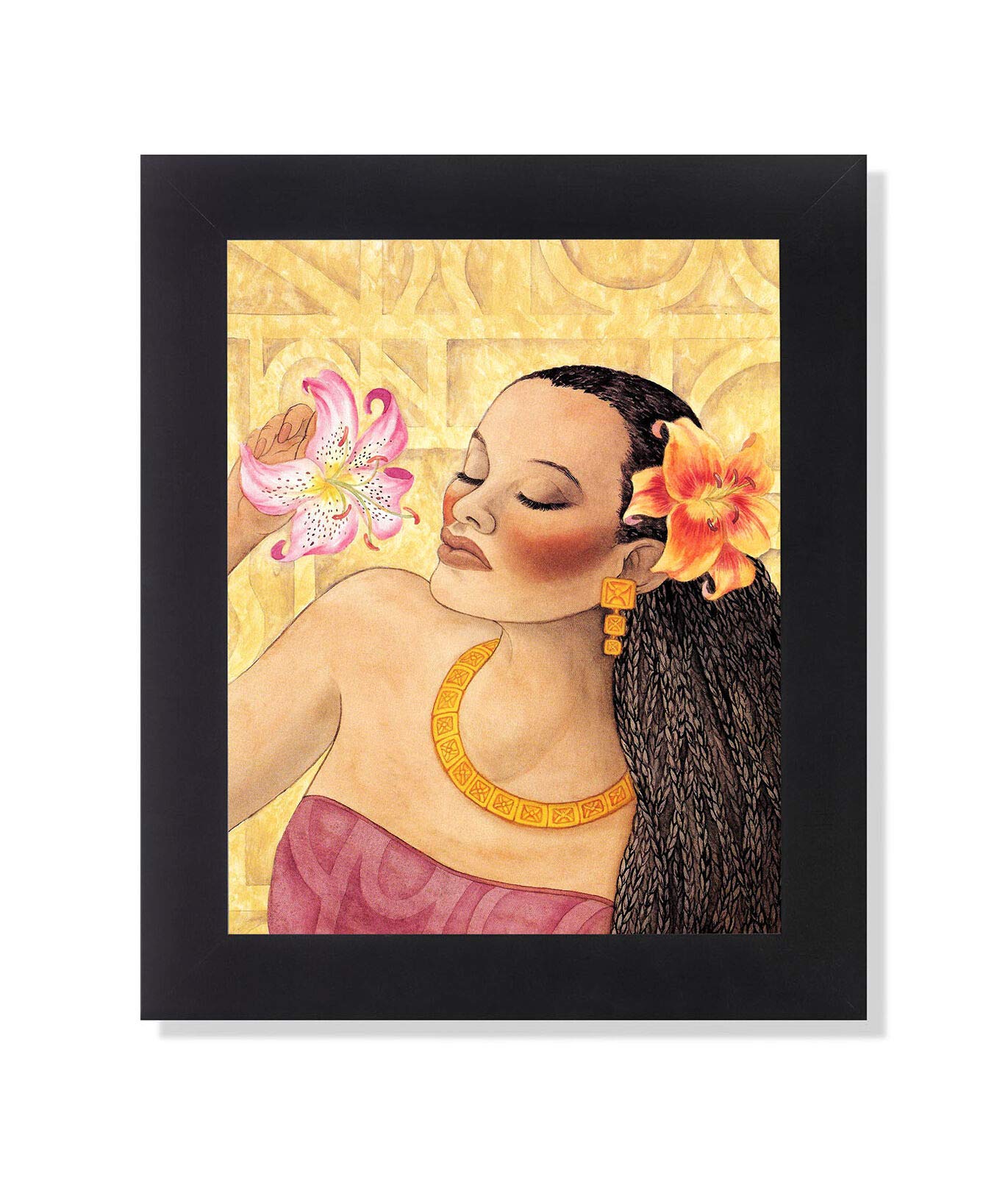 Framed Art Print - African American Black Girl 8x10 Wall Art With Oak Wood Frame