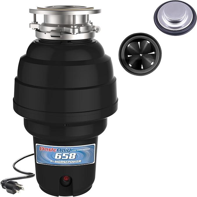 Waste Maid 10-US-WM-658-3B Garbage Disposal Anti-Jam Stainless Steel Food Waste Grinding System, 1-1/4 HP Premium, Black