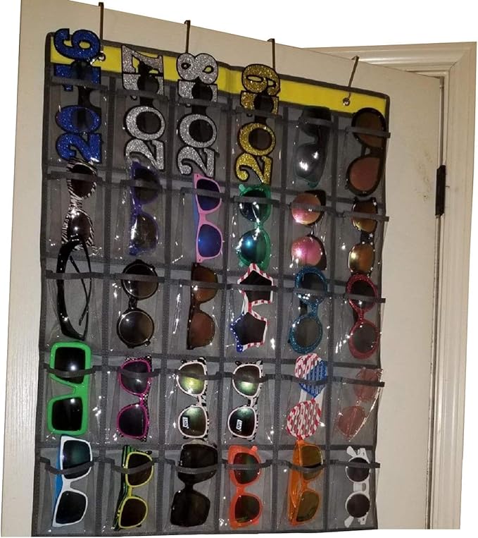 Classroom Pocket Chart for Phone Calculator Holder Over The Door Hanging Closet Jewelry Organizer with 30 Clear Pockets (GREY)