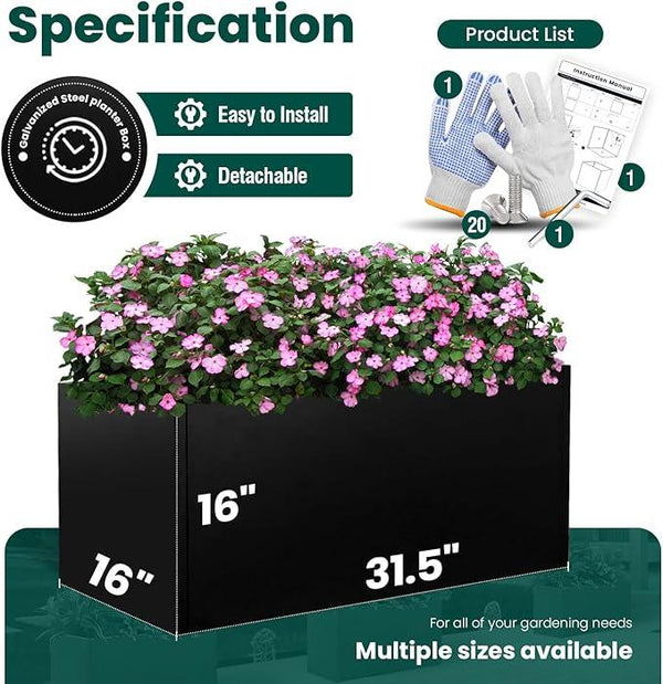 Galvanized Steel Metal Planter Rectangular Indoor Black Planter Box Large Outdoor Planters Steel 31.5