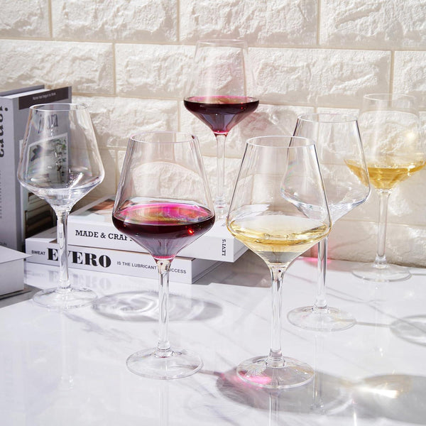 Unbreakable Stemmed Wine Glasses, Tritan Acrylic | Set of 6 | European Style Crystal Drinkware, 18oz