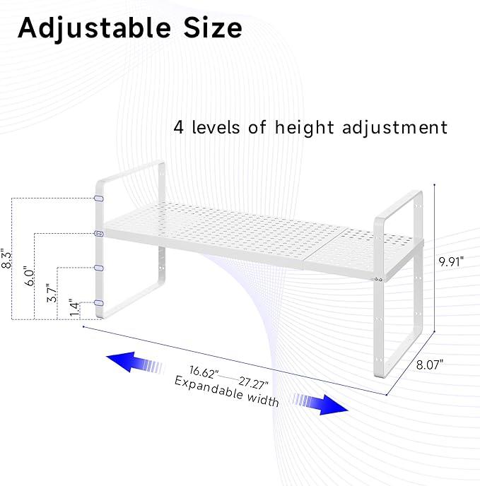 Expandable Kitchen Shelf Organizers, Kitchen Cabinet Organizer Stand Rack Organization for Countertop Cupborad Pantry, White 3 Pack