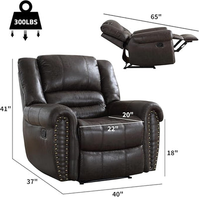 CANMOV Leather Recliner Chair Set of 2, Classic and Traditional Manual Recliner Chair with Comfortable Arms and Back,Manual Single Recliner Sofa for Living Room, Dark Grey