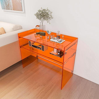 Acrylic Desk with Retaining Edge, Orange Acrylic Table, Console Table for Office, Study, Bedroom, Entrance Decor (17.7