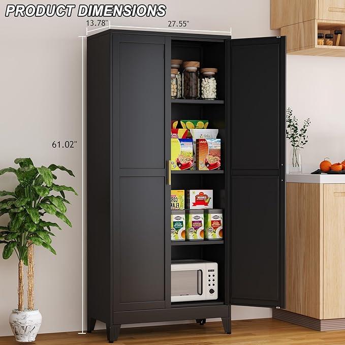 Metal Pantry Cabinet with 2 Doors and Adjustable Shelves, 61