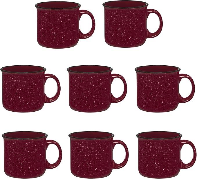 Set of 8 Ceramic Campfire Mugs – 15 Oz, Maroon – Coffee & Tea Cups for Home, Work, Travel, Camping – Customizable, Great for DIY, Events, Companies