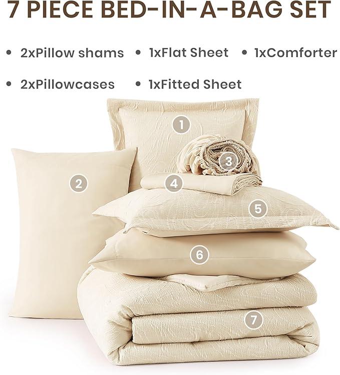 Monbix Full Size Comforter Set, Birch Marble Pattern Bedding Comforter for Full Size Bed Set, Reversible Bedding Sets 7 Pieces, Bed in a Bag with Comforter, Sheets, Pillowcases & Shams