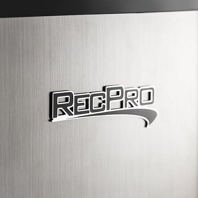RecPro 3.3 Cu Ft 12V RV Refrigerator | Stainless Steel Frost-Free Fridge with Can Holder | Compact Camper Fridge with Door Storage, 7 Temp Settings | 19”W x 19”D x 32.75”H