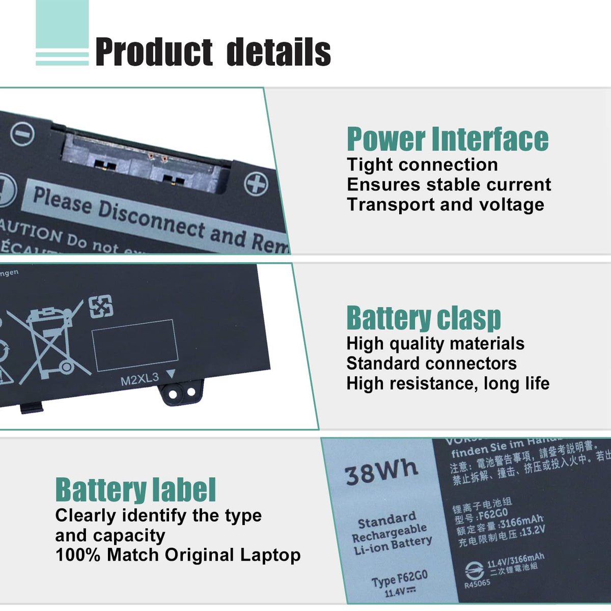 F62G0 Laptop Battery for Dell Inspiron 13 5370 7370 7373 7380