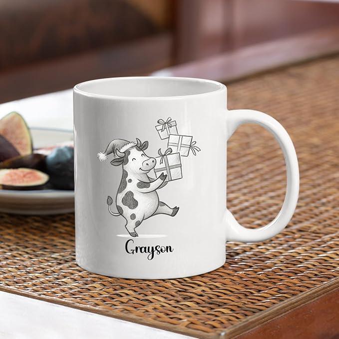 Cow Ceramic Cup 11 15Oz, Personalized Cow Coffee Mug Gift For Christmas, Unique Animal White Accent Coffee Cup, Custom Cows Lover Coffee Mug With Name, Unique Cows Teacup Gift For Kid Child Birthday