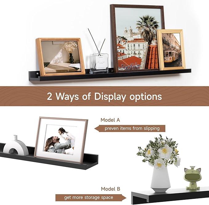 Fun Memories Picture Ledge Shelf, 36 Inch Floating Shelves Set of 2, Nursery Book Shelves for Toys Storage, Kids Bookshelf Wall Mounted for Wall Decor Books Photo Frames, Black
