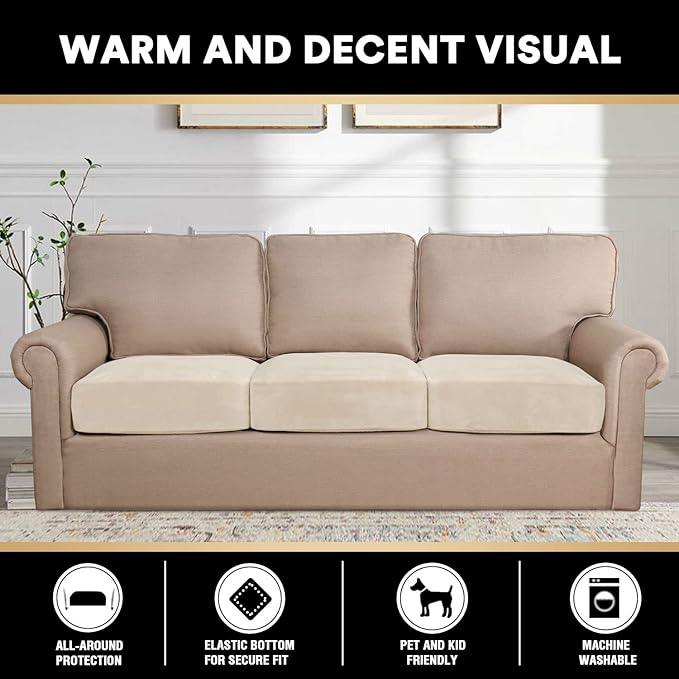 PrinceDeco Sectional Couch Cushion Covers 3 Pieces Velvet Separate Couch Cover Extra Large Stretch Sofa Slipcover Washable Furniture Protector for Sectional Sofa(Each Width Up to 40