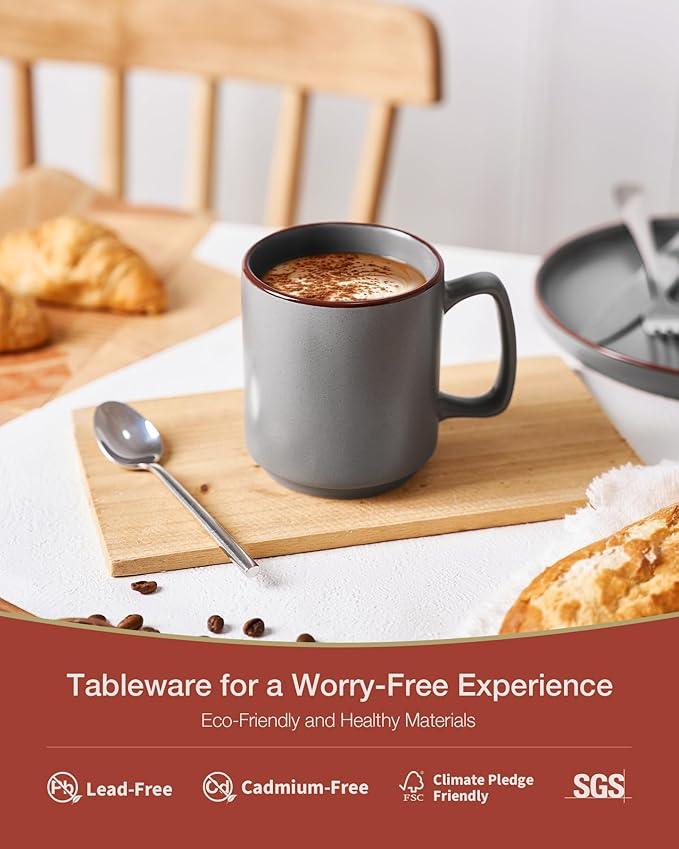 famiware Coffee Mugs Set of 4, Nebula 14oz Coffee Mugs, Ceramic Cup Set with Handle for Latte, Tea, Milk, Cappuccino, Cocoa, Dark Gray
