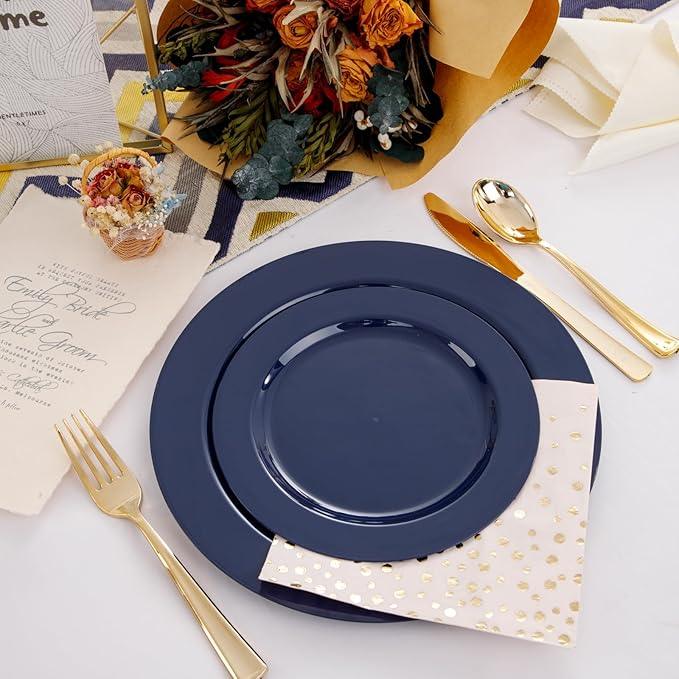 FLOWERCAT 60PCS Blue Plastic Plates - Heavy Duty Blue Plates Disposable (10.25