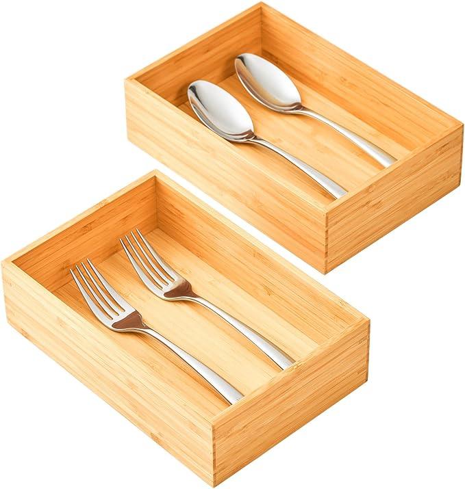 Umilife Bamboo Kitchen Drawer Organizer, Extra High Silverware Tray, Flatware Cutlery Storage Box, Multi-Use Holder in Office, Bathroom, Pantry - 9