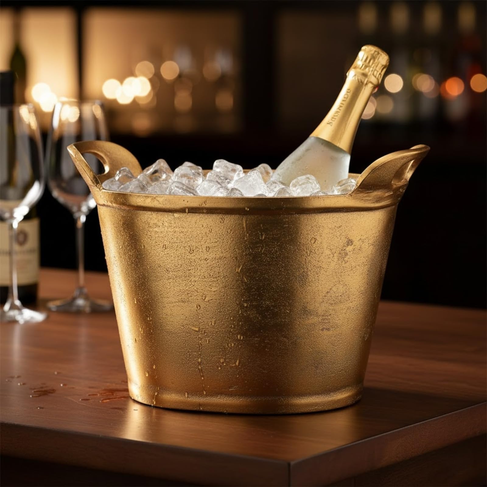 Solid Bronze Gold 12-Quart Double-Walled Insulated Ice Bucket & Champagne Cooler (13.4