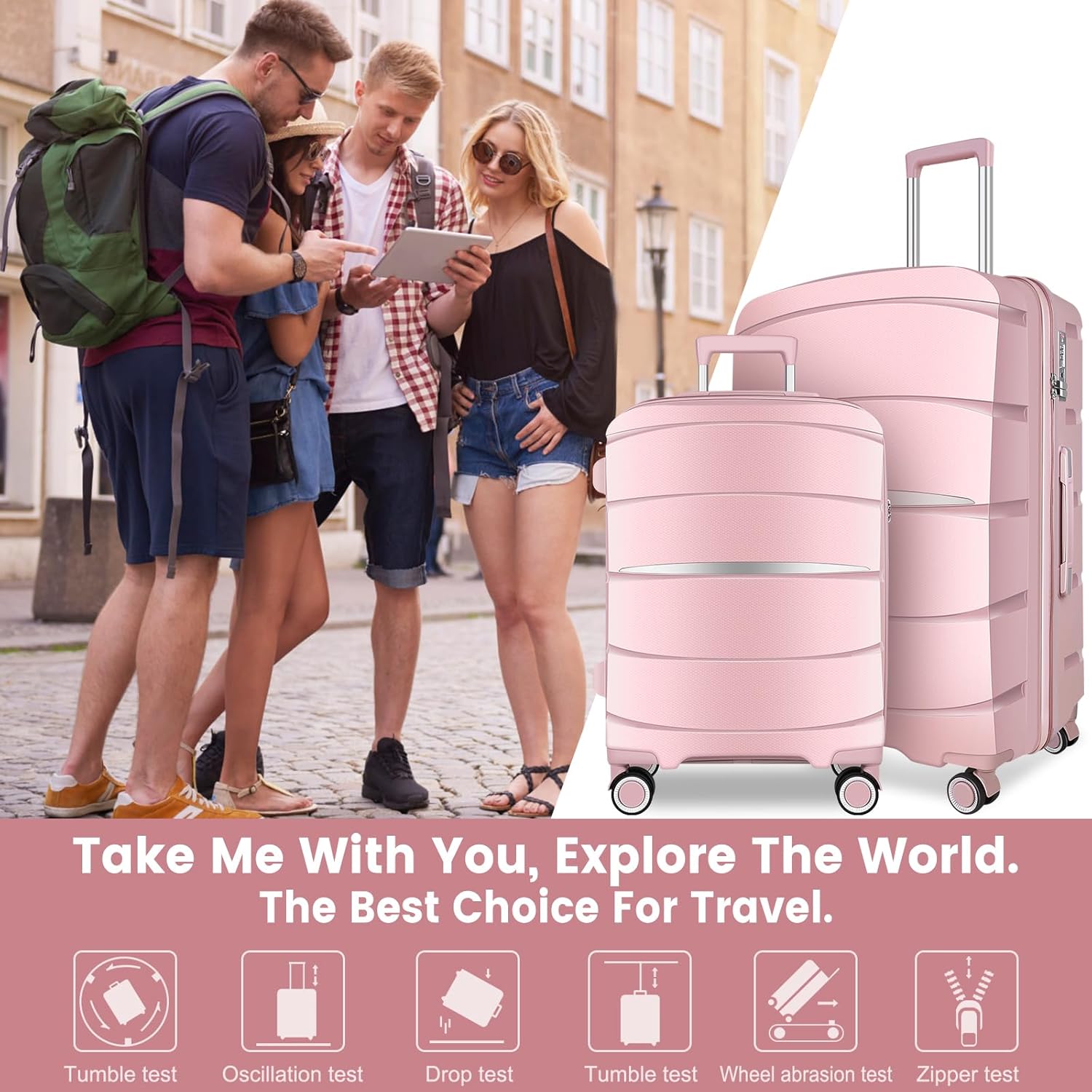 Luggage Sets with Spinner Wheels (20/24/28 Inch), PP+ABS Suitcase Sets