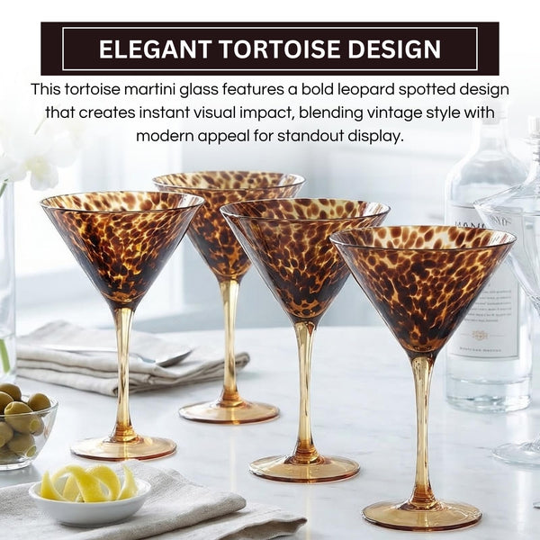 Tortoise Leopard Print Martini 9oz - Set of 4, 7.1