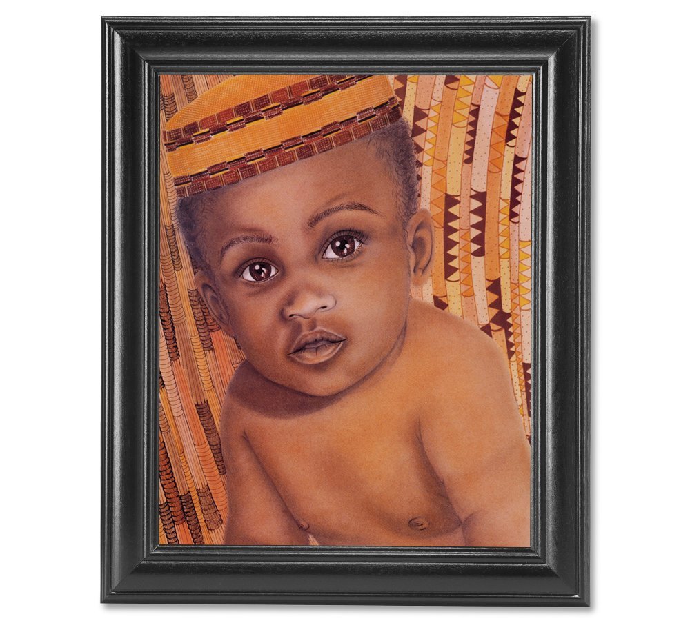 African American Baby Wall Art - Framed Baby Boy Art Print with Real Glass Frame