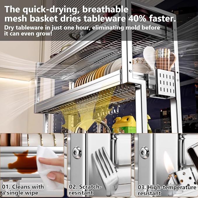 Kitchen Sink Rack Sink Above The Dish Drain Dish Washing Rack Stainless Steel Multifunctional Dish Storage Rack,Over The Sink Drying Rack for Dishes(1,85cm/33.5in)