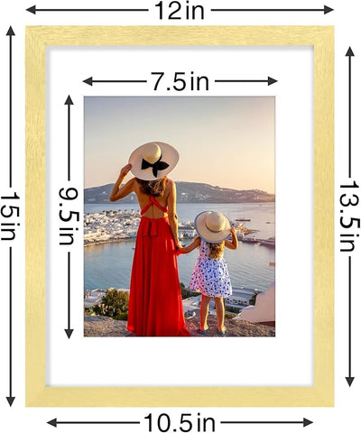 Vittanly 11x14 Picture Frames Set of 9, Shatter Resistant Plexiglass, Display 8x10 Pictures with Mat or 11x14 without Mat, Photo Frames for Wall or Tabletop, Engineered Wood, Gold