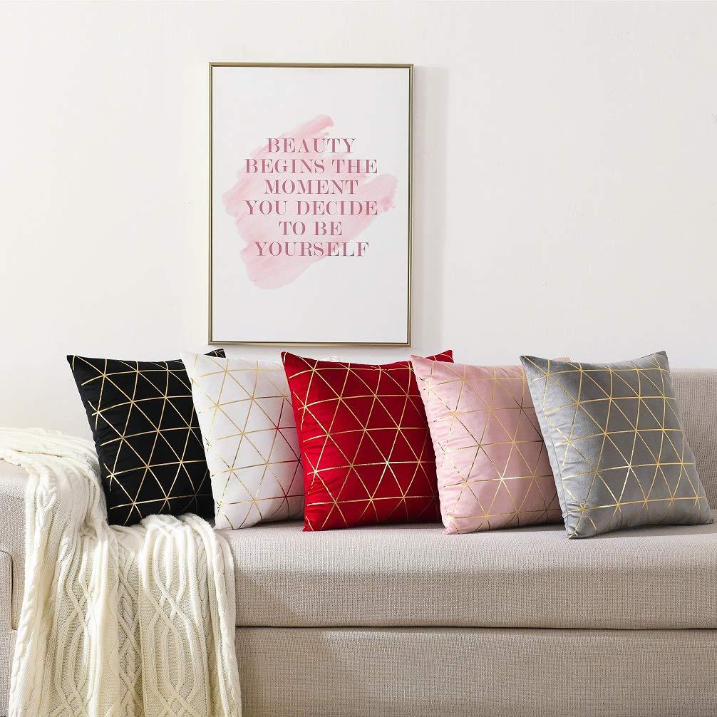 2 Throw Pillow Covers, Square Cushion Covers 18 x 18 in, Pink/Gold