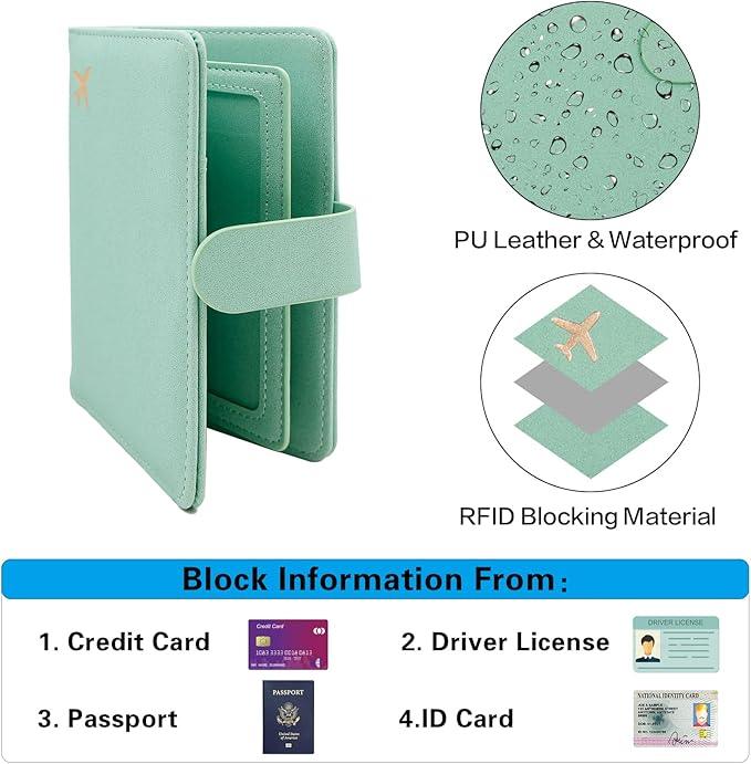 Melsbrinna Rfid Passport Holder for Travel women/Men, Cute Passport Wallet Rfid Blocking Card Slots, Rfid Passport Cover/CaseTravel Wallet, Passport Book Holder (1, Green4)
