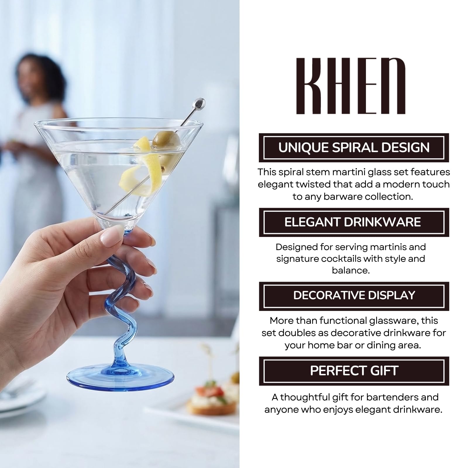 Spiral Stem Martini Glasses Set of 2, 9.2oz 7.05