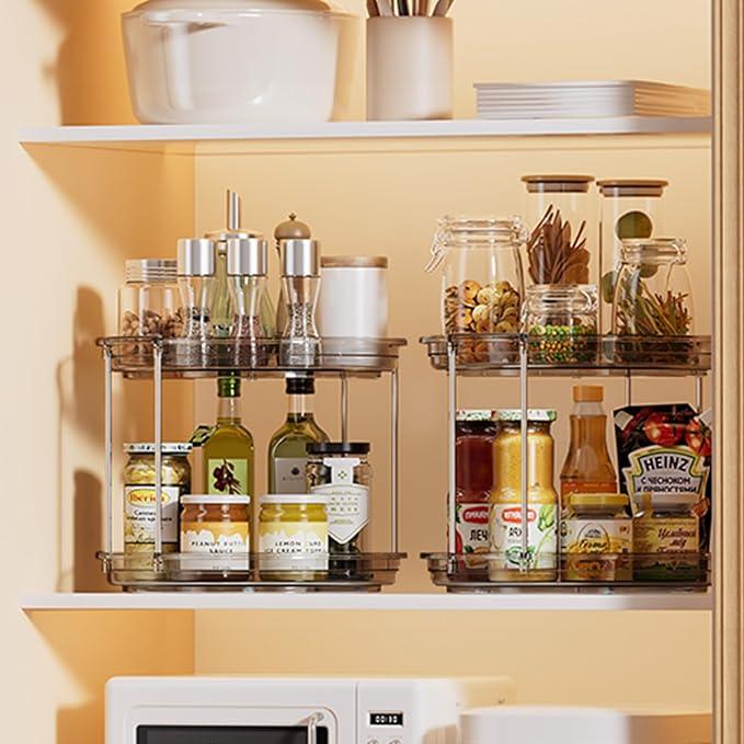 LAMU 2 Tier Lazy Susan Turntable Organizer 10.6'' Rotating Spice Rack Organization for Cabinet, Kitchen, Pantry, Countertop, Bathroom, Vanity, Medicine Cabinet Organizer, Grey