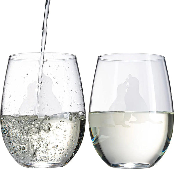 Set of 2 Labrador Dog Stemless Wine Glasses by The Wine Savant - Lab Retriever Puppy & Doggy Lover Him & Her - Dogs Silhouette - Glass Gifts Etched Tumblers for Anniversary, Wedding, Home Bar Gifts