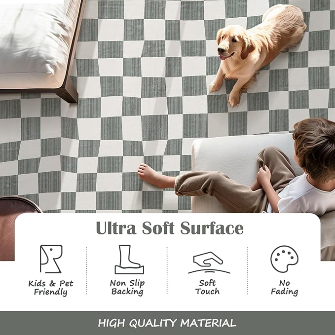 jinchan Runner Rug 2x6 Hallway Washable Modern Checkered Geometric Lattice Kids Bedroom Rug Indoor Floor Cover Non Slip Soft Carpet for Nursery Room Kitchen Laundry Room Home Grey
