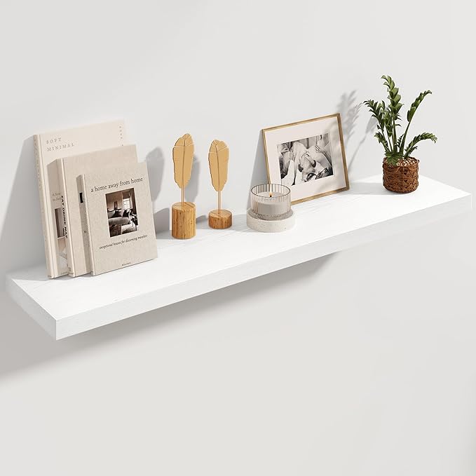 White Floating Shelves 48 Inch Long, 8 Deep Floating Shelves for Wall, Rustic 48