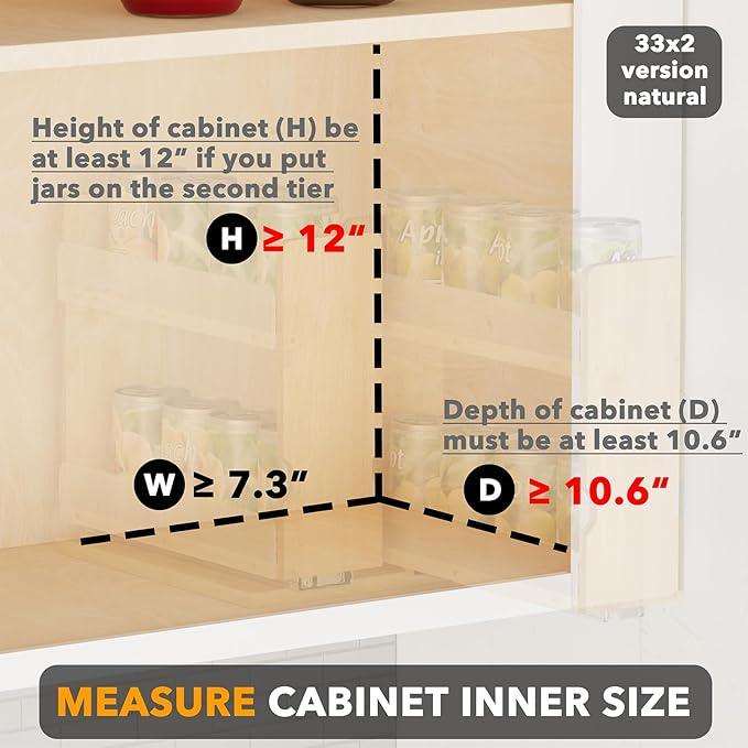 SpaceAid Bamboo Pull Out Spice Rack Organizer for Cabinet, Heavy Duty Slide Out Seasoning Kitchen Pantry Sliding Vertical Organization, 7.3