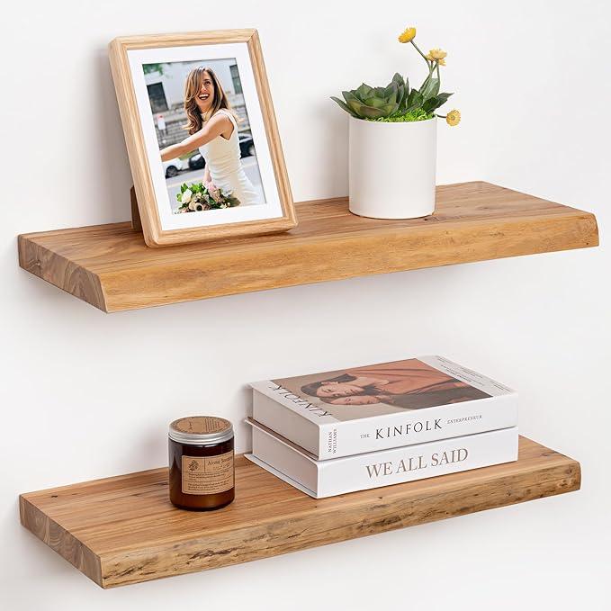 RICHFOCUS Live Edge Elm Floating Shelves - 24