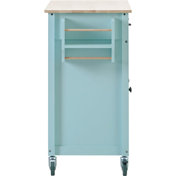Kitchen Island Cart with 4 Door Cabinet and Two Drawers and 2 Locking Wheels - Solid Wood Top (Mint Green)