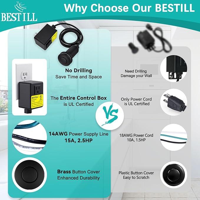 BESTILL Garbage Disposal Sink Top Air Switch Kit with Single Outlet, Matte Black 3.6