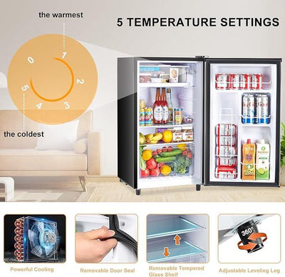 Atilioo Upgraded Mini Fridge with Freezer 3.2 Cu.Ft Compact Dorm Refrigerator Small Cooler for Bedroom Office, Single Door Adjustable Thermostat Low Noise, 17.5