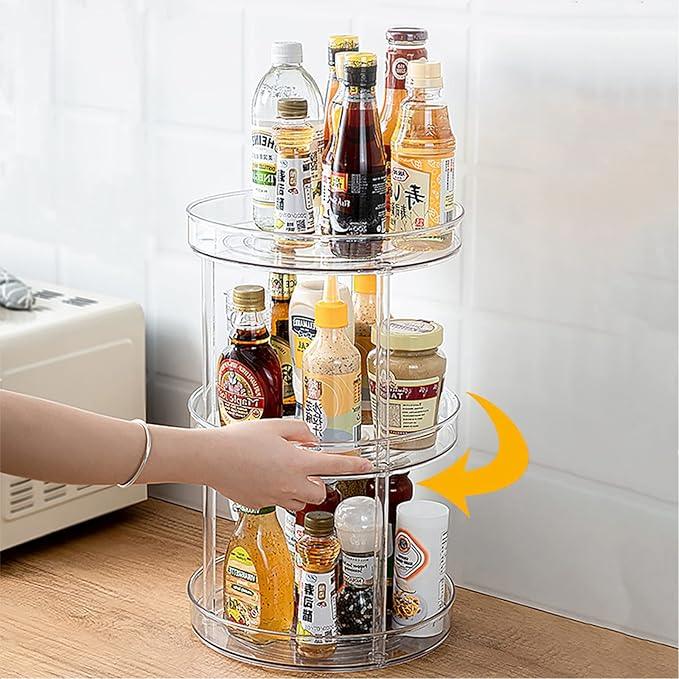 URALFA 3 Tier Bathroom Lazy Susan Organizer, 9 Inch Clear Rotating Makeup Organizer for Vanity, High-Capacity Acrylic Skincare Organizers 360 Rotating Tray for Countertop, Pantry, Kitchen, Cupboard
