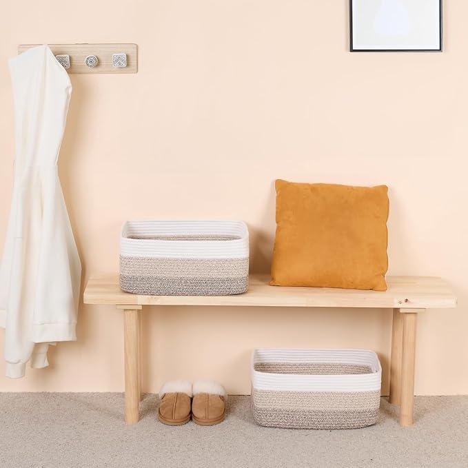 Large Storage Baskets for Organizing, Closet Shelf Baskets for Clothes Blanket Towels, Baby Nursery, Toy Bins Box, Woven Rope Baskets, 17 x 13 x 7.5”, 4 Packs Gradient Brown