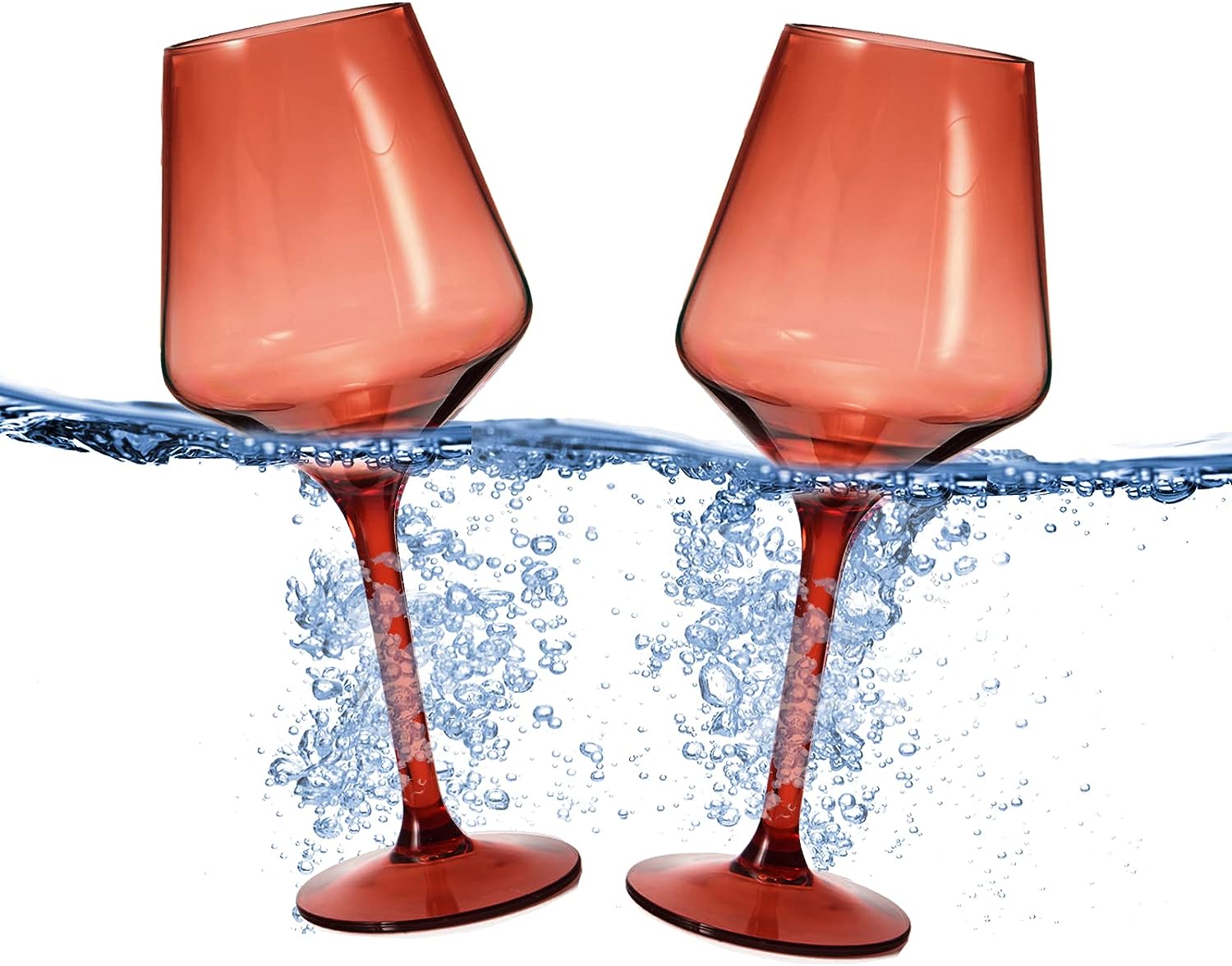 Floating Wine Glasses for Pool - Set of 2-15 OZ Shatterproof Poolside Wine Glasses, Tritan Plastic Reusable, Beach Outdoor Cocktail, Wine, Champagne, Water Glassware Spring Summer (Muted Red)