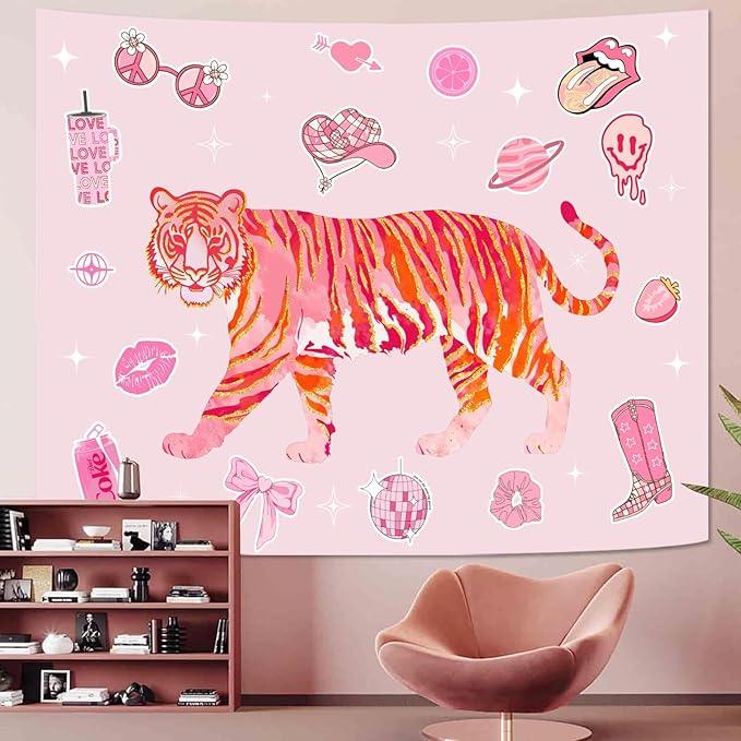 Lunerfex Y2K Tapestry Pink Tiger Wall Tapestry, Cute Tapestries for Bedroom Funny Tapestries Wall Hanging for Bedroom Living Room Decor Pink-3 44