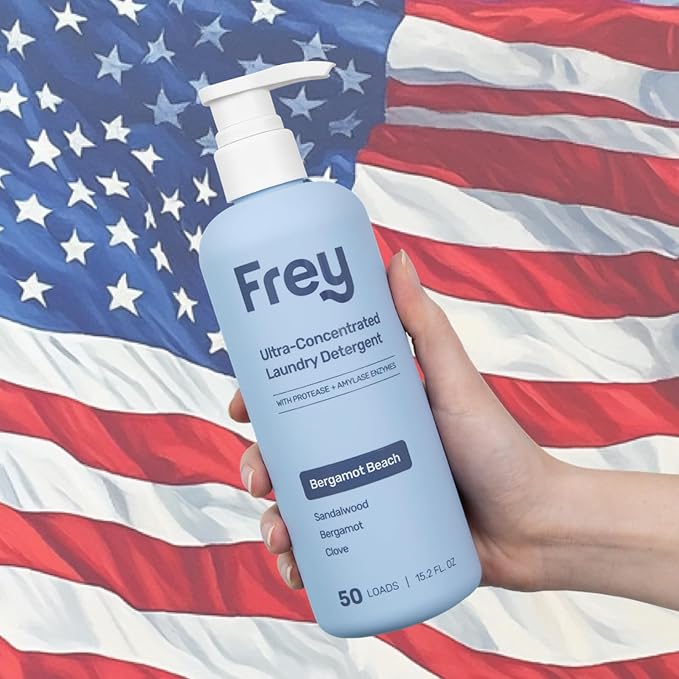 FREY Concentrated Liquid Laundry Detergent | Formulated for Sensitive Skin & HE Washers | Removes Stains Effectively | 50 Loads per Bottle (Cedar Grove & Bergamot Beach)