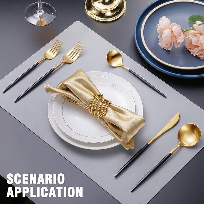 Matte Black Gold Silverware Set for 6,Modern Stainless Steel Brushed Cutlery Set,30-Pieces Heavy Duty Flatware Set,Knives Spoons and Forks Set Utensils Set, Satin Finish, Dishwasher Safe