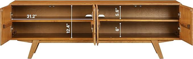 NTC Sapa Mid-Century Modern Solid Wood TV Stand 4-Door Media Console with Carved Geometric Fronts for TVs up to 75