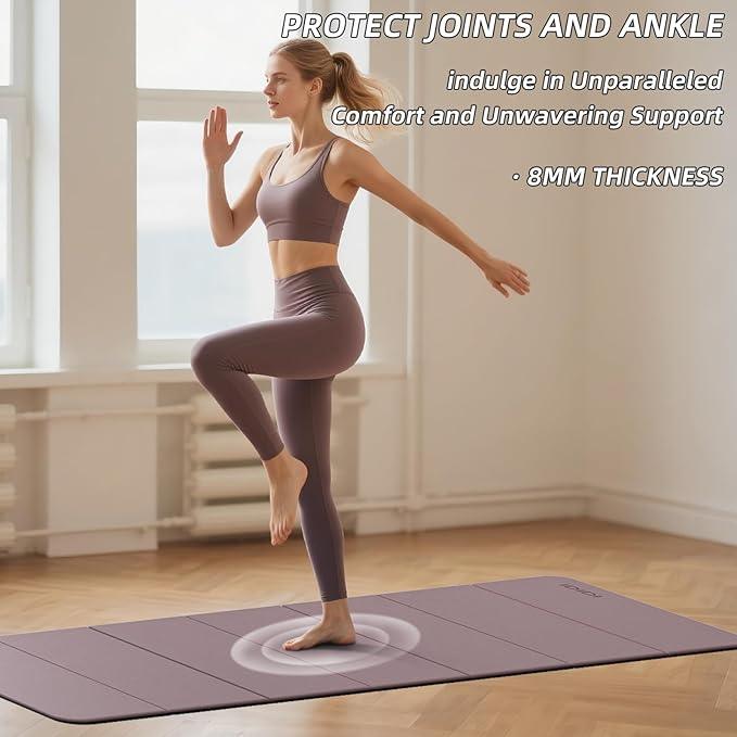 Foldable Yoga Mat Extra Thick 0.32 Inches Eco-Friendly POE Material, Non-Slip Design Fitness Mats, Multi-Purpose Workout Mats For Studio or Home Use (70 x 24 x 0.32 inches）
