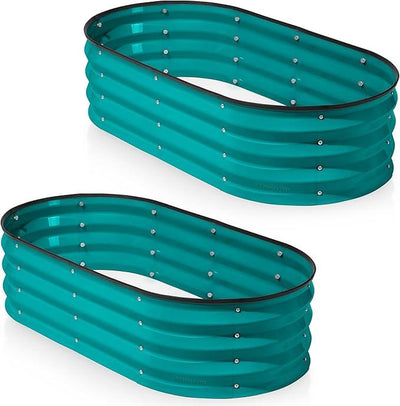 Galvanized Raised Garden Beds Outdoor // 4×2×1 ft (2-Pack) Planter Raised Beds for Gardening, Vegetables, Flowers (Turquoise) // Large Metal Garden Box