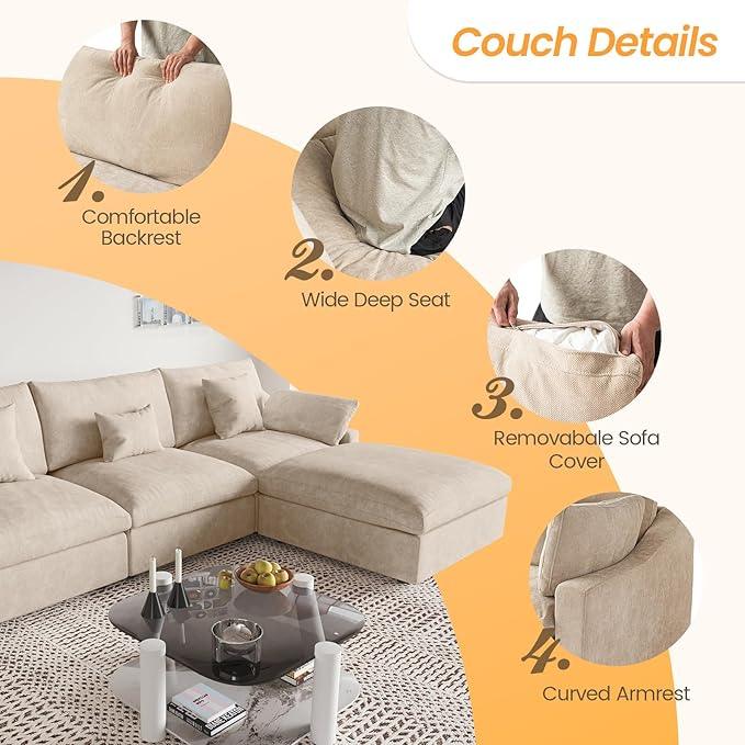 JACH U-Shaped Sectional Couches for Living Room, Cloud Sectional Couch with Deep Seat, 155.9